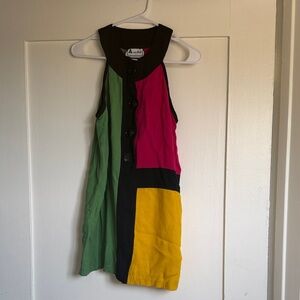 60s 70s Colorblock Sleeveless Dress